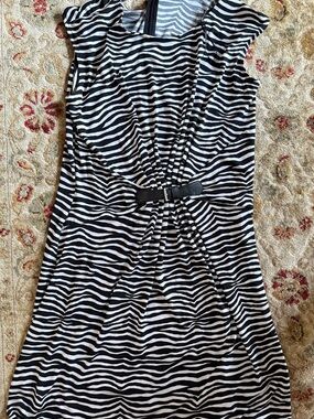 MICHAEL Michael Kors Black and White Zebra-Print Midi Dress with Belt